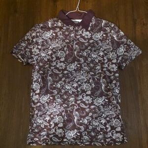 Express Maroon and White Paisley Shirt